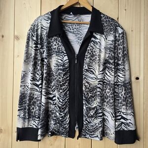 Artex Fashions Zip Up Blouse Animal Print Sequin Womens XL